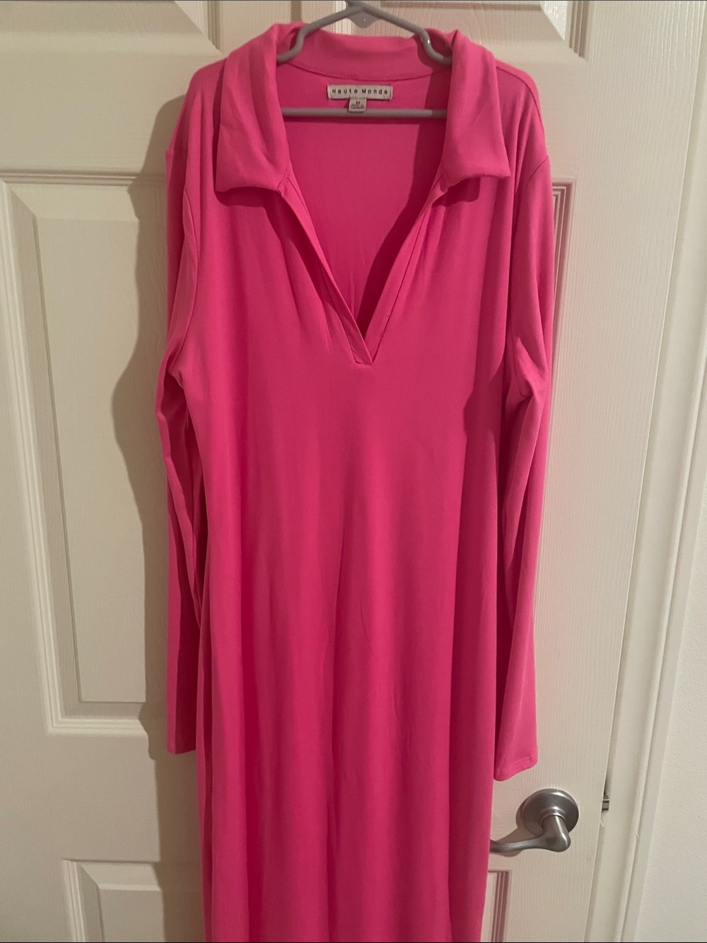 Haute Monde Hot Pink Long Sleeve V-Neck Maxi Dress